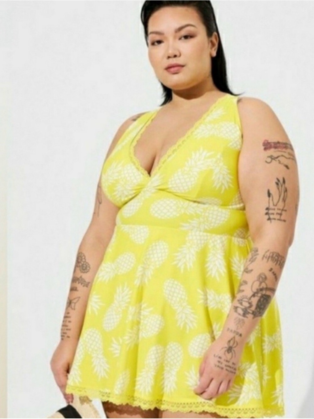 Bright Yellow Pineapple Print Fit & Flare SwimDress